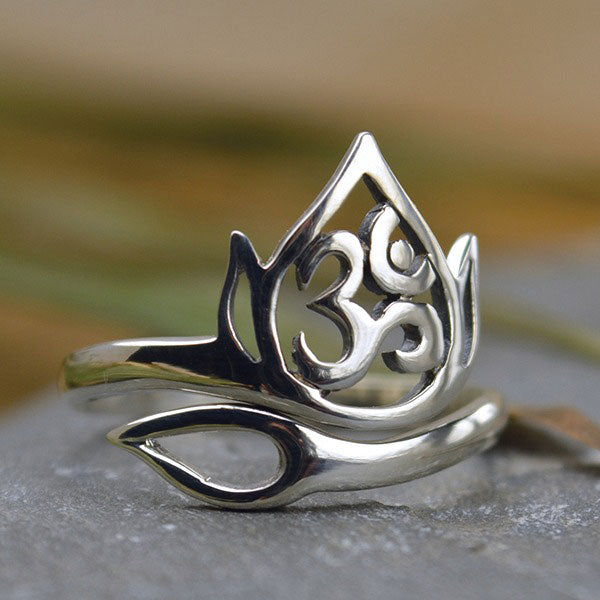 Adjustable Ring with Openwork Lotus and Om - Poppies Beads n' More