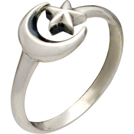 Sterling Silver Adjustable Star and Moon Ring - Poppies Beads n' More