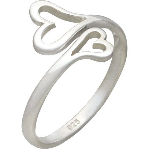 Adjustable Sterling Silver Double Heart Ring - Poppies Beads n' More