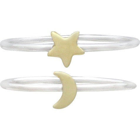 Sterling Silver Ring Set - Bronze Moon and Star Rings - Poppies Beads n' More