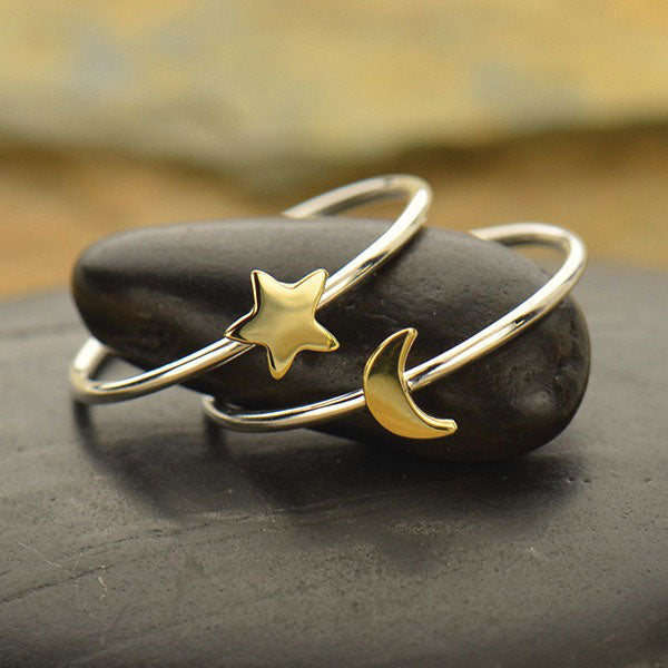 Sterling Silver Ring Set - Bronze Moon and Star Rings - Poppies Beads n' More