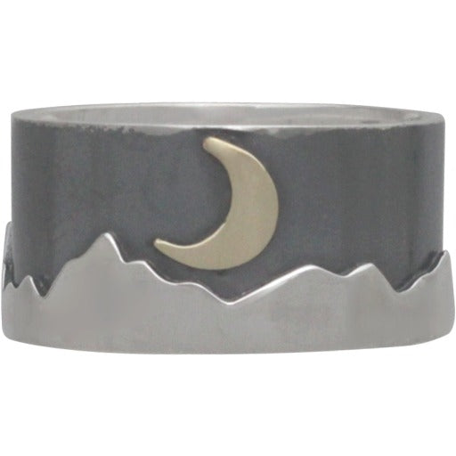 Sterling Silver Ring - Oxidized Mountain Ring with Bronze Moon - Poppies Beads n' More