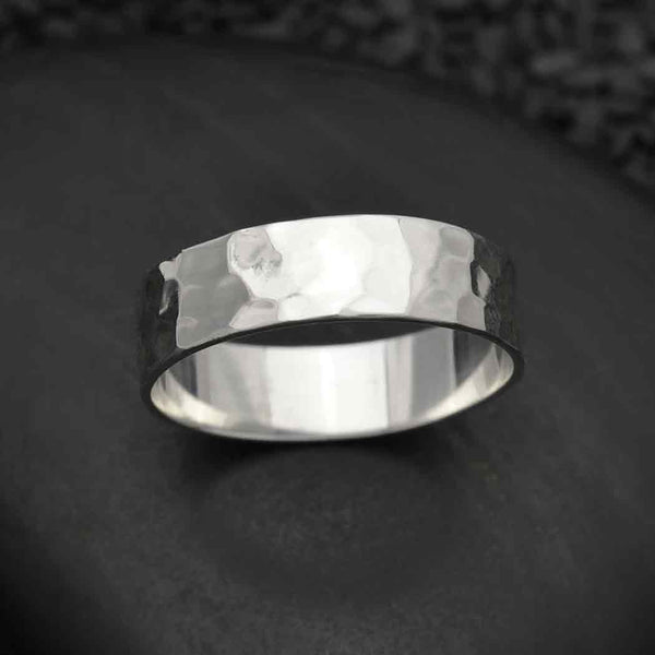 Sterling Silver 5mm Wide Hammered Ring - Poppies Beads n' More