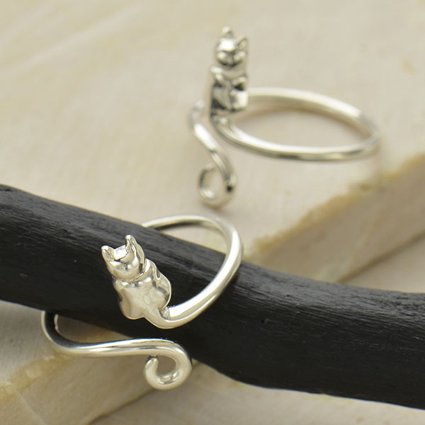 Sterling Silver Cat Ring - Adjustable Ring - Poppies Beads n' More
