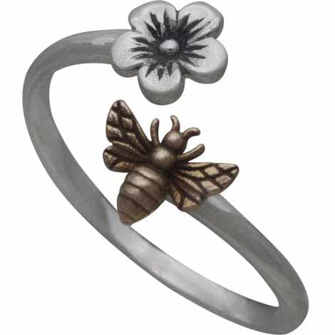 Adjustable Flower and Bee Ring - Poppies Beads n' More