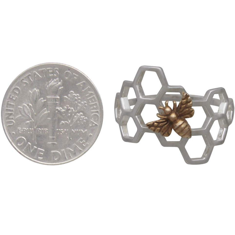 Sterling Silver Honeycomb Ring with Bronze Bee - Poppies Beads n' More