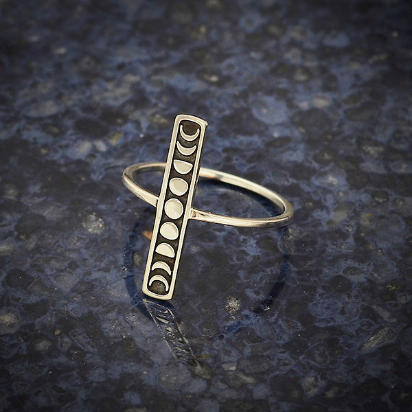 Sterling Silver Vertical Bar Ring with Moon Phases - Poppies Beads n' More