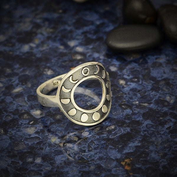 Sterling Silver Moon Phase Ring Circle Shape - Poppies Beads n' More