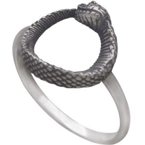 Sterling Silver Ouroboros Ring with Snake on Front - Poppies Beads n' More