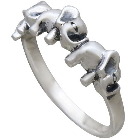 Sterling Silver Ring with Three Elephants - Poppies Beads n' More