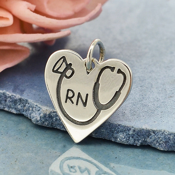 RN Heart Charm with Stethoscope - Poppies Beads n' More