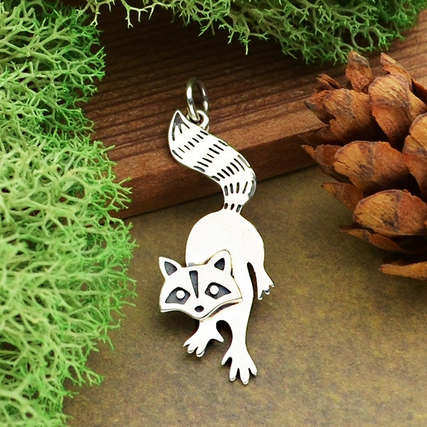 Sterling Silver Raccoon Charm, - Poppies Beads n' More