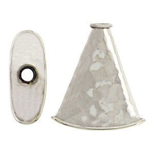 Silver Flat Cone Cord End with Hammer Finish - Poppies Beads n' More