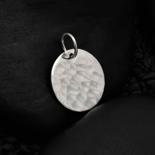 Sterling Silver Hammer Finish Round Pendant - Poppies Beads n' More