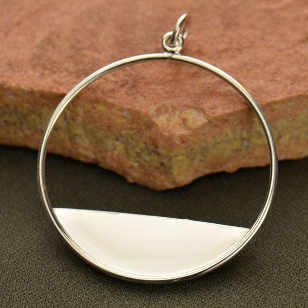 Sterling Silver Circular Pendant with Flat Plate Edge - Poppies Beads n' More