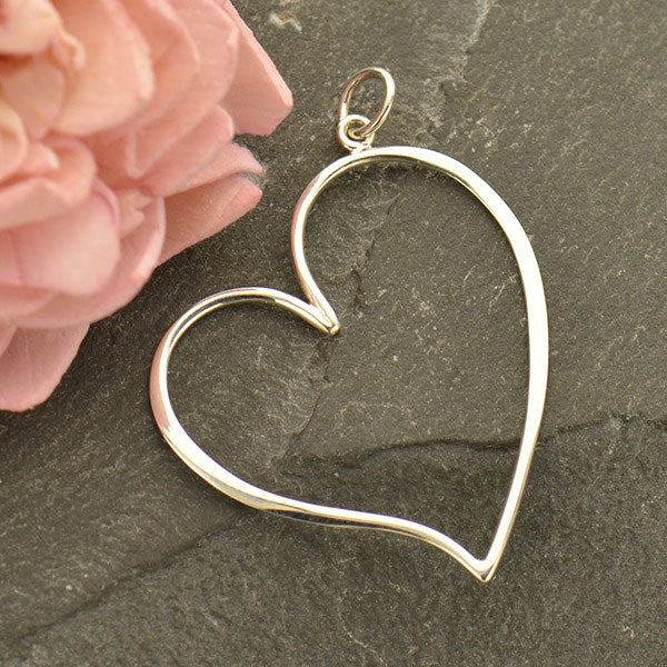 Sterling Silver Large Open Heart Pendant - Poppies Beads N More