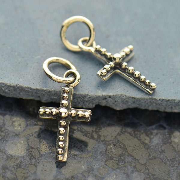Sterling Silver Cross Charm with Granulation Detail - Poppies Beads n' More