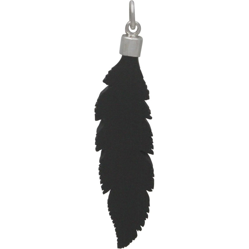 Hand Carved Black Wood Feather Pendant - Poppies Beads n' More