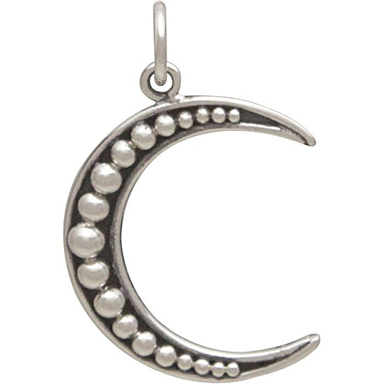 Sterling Silver Crescent Moon Charm with Granulation - Poppies Beads n' More