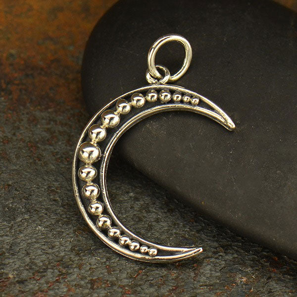 Sterling Silver Crescent Moon Charm with Granulation - Poppies Beads n' More