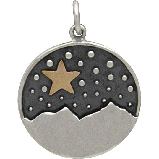 Sterling Silver Mountain Pendant with Bronze Star - Poppies Beads n' More