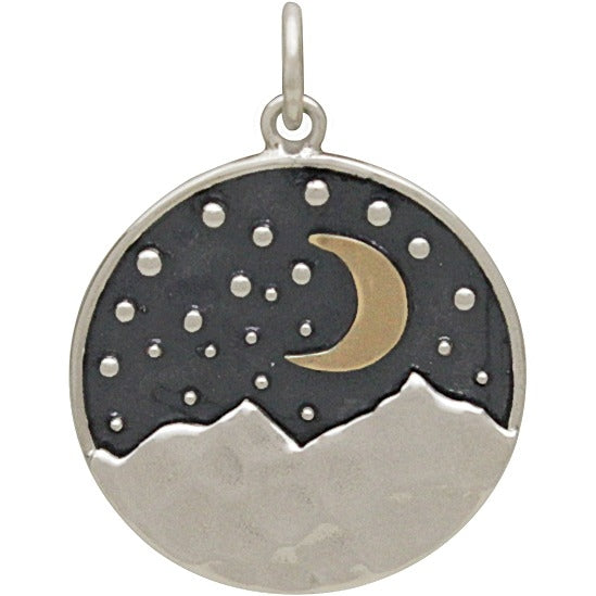 Sterling Silver Mountain Pendant with Bronze Moon - Poppies Beads n' More
