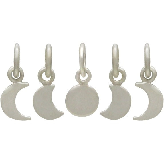 Sterling Silver Moon Phase Charm Set - 5 Moon Charms - Poppies Beads n' More