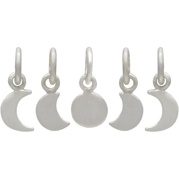 Sterling Silver Moon Phase Charm Set - 5 Moon Charms - Poppies Beads n' More