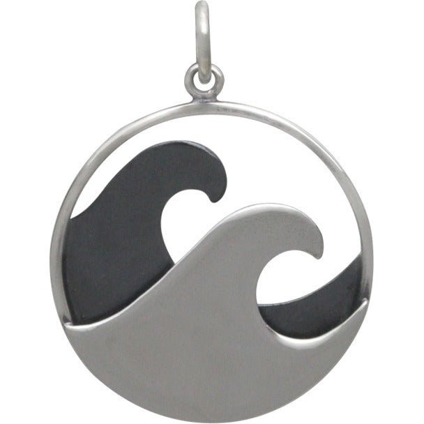 Large Sterling Silver Double Wave Pendant - Poppies Beads n' More