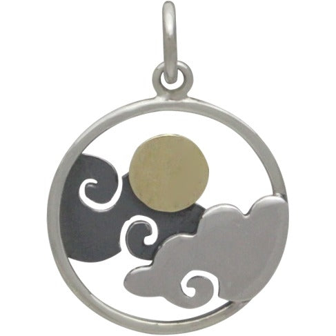 Sterling Silver Cloud Charm with Bronze Sun - Poppies Beads n' More