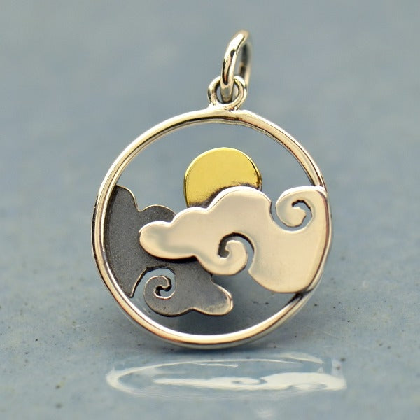 Sterling Silver Cloud Charm with Bronze Sun - Poppies Beads n' More