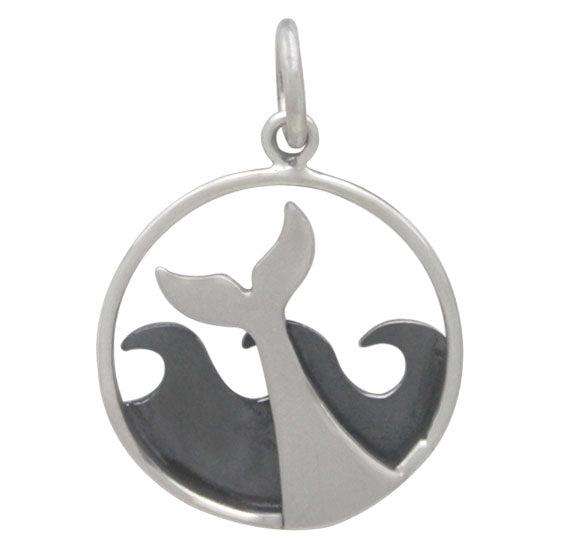 Sterling Silver Whale Tail and Ocean Waves Charm - Poppies Beads n' More