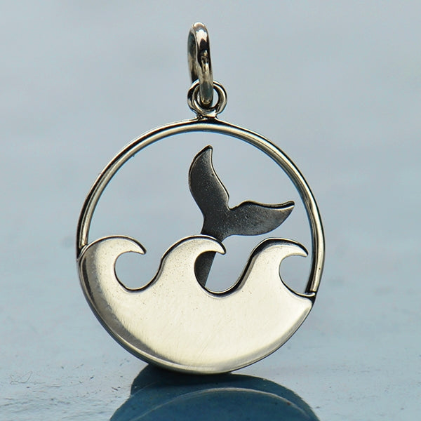 Sterling Silver Whale Tail and Ocean Waves Charm - Poppies Beads n' More
