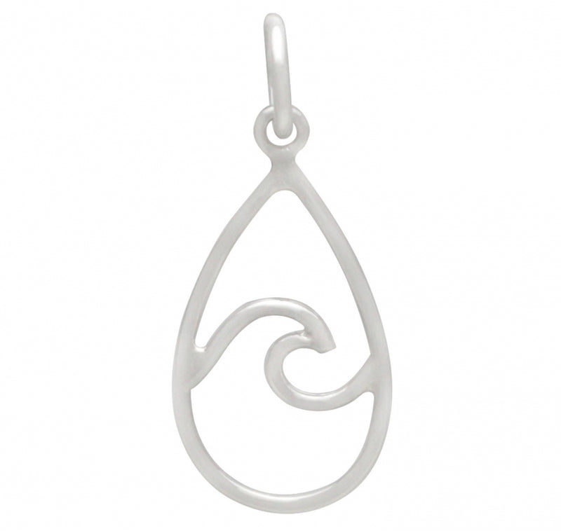 Sterling Silver Wire Wave Charm - Teardrop Shape - Poppies Beads n' More