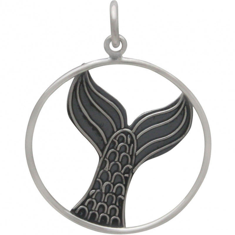 Sterling Silver Mermaid Tail Pendant in Circle Frame - Poppies Beads n' More