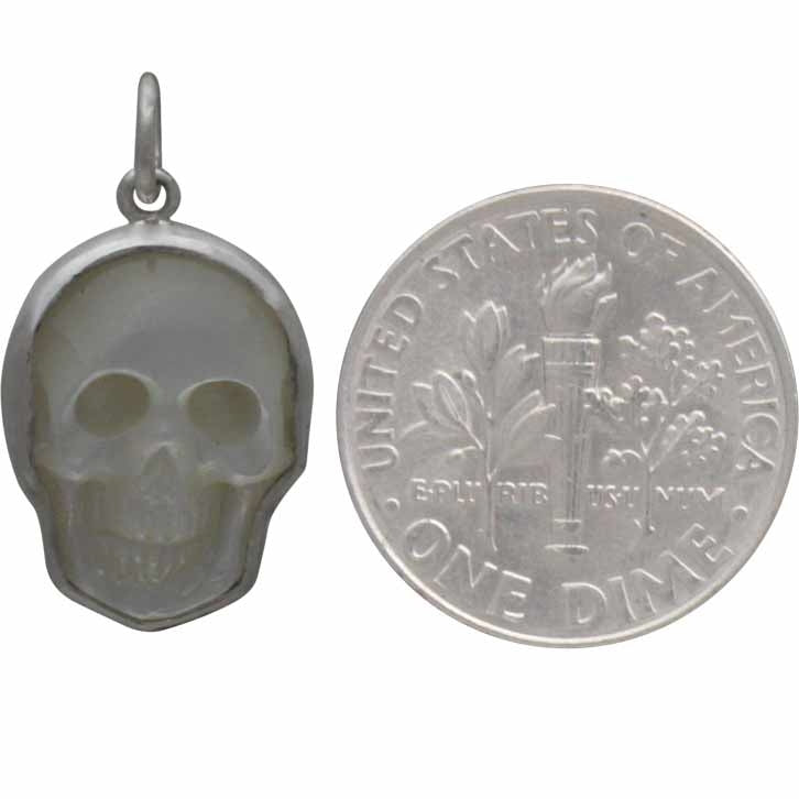 Hand Carved Mother of Pearl Skull Charm - Poppies Beads n' More
