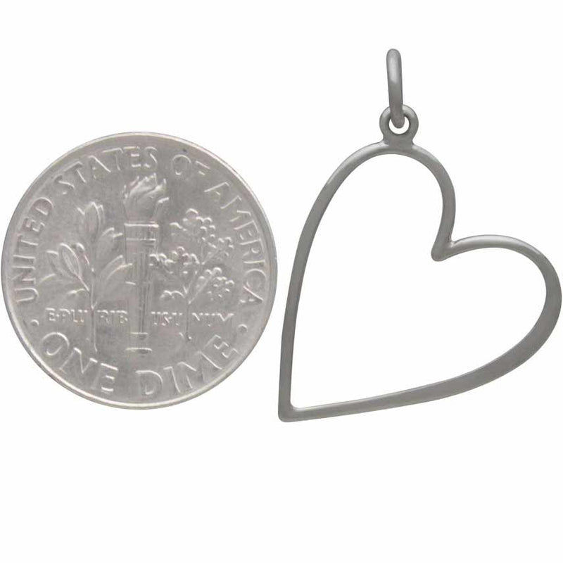 Sterling Silver Large Heart Charm Hangs at an Angle - Poppies Beads n' More