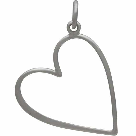 Sterling Silver Large Heart Charm Hangs at an Angle - Poppies Beads n' More