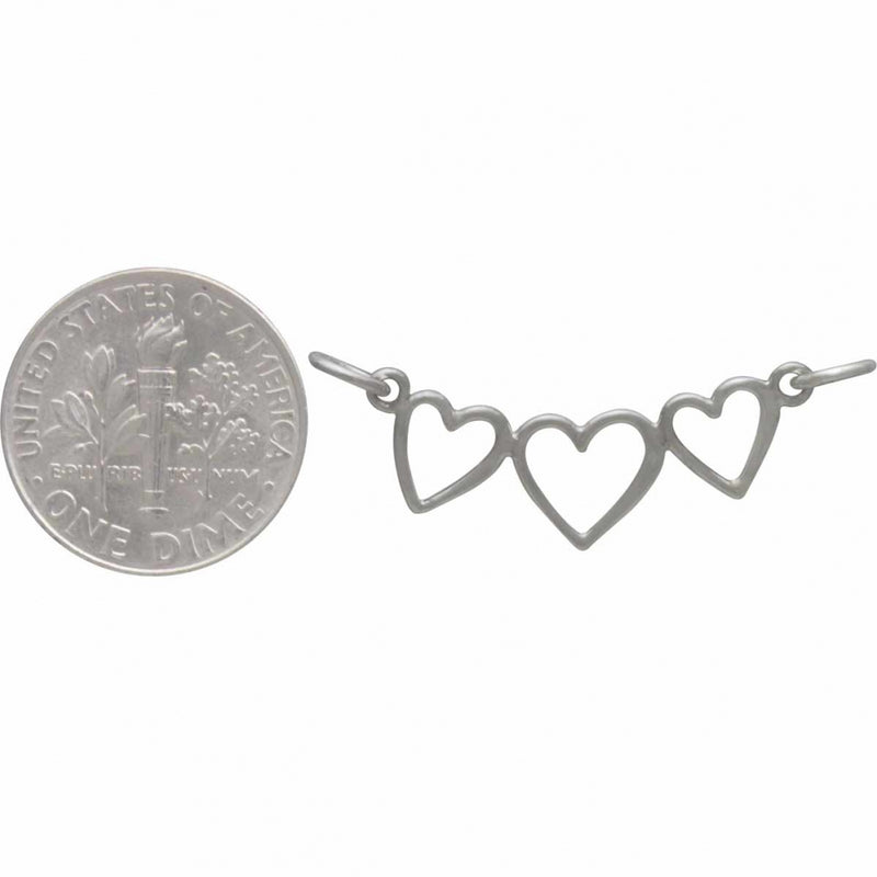 Sterling Silver Three Heart Festoon - Linked Heart Pendant - Poppies Beads n' More