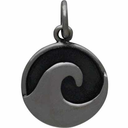 Sterling Silver Wave Charm with Oxidized Background - Poppies Beads n' More