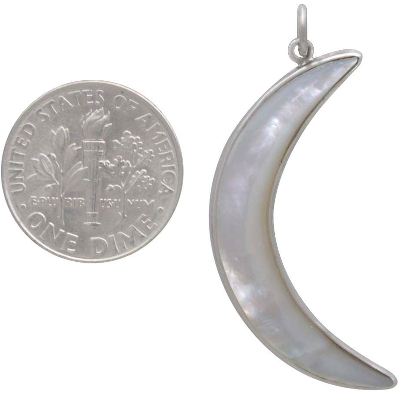 Mother of Pearl Moon Pendant with Sterling Silver Bezel - Poppies Beads n' More
