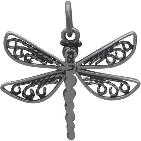 Sterling Silver Dragonfly Charm with Filigree Wings - Poppies Beads n' More