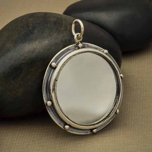 Sterling Silver Mirror Pendant with Granulation - Poppies Beads n' More