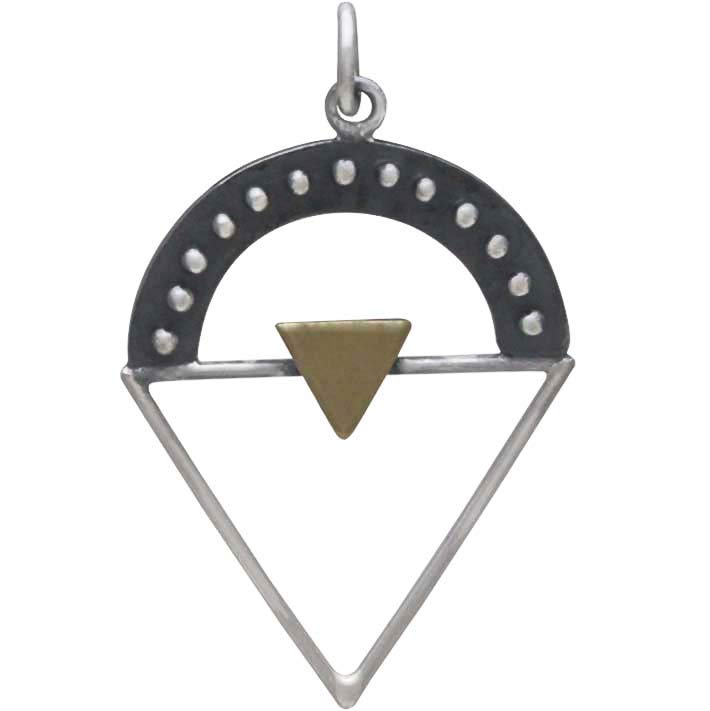 Silver Triangle Charm with Granulation and Bronze - Poppies Beads n' More