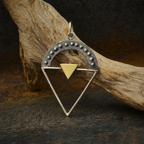 Silver Triangle Charm with Granulation and Bronze - Poppies Beads n' More