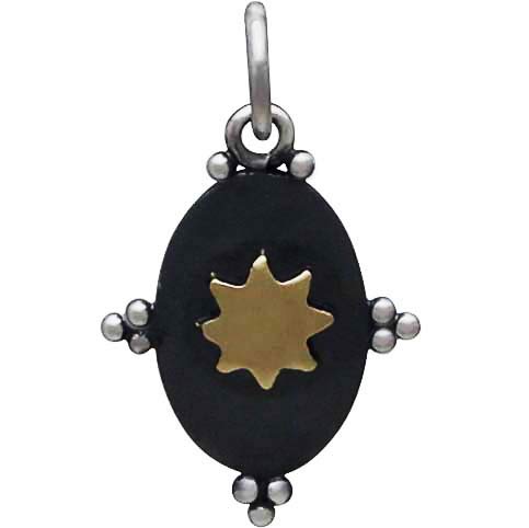 Sterling Silver Oxidized Oval Charm with Bronze Sun - Poppies Beads n' More