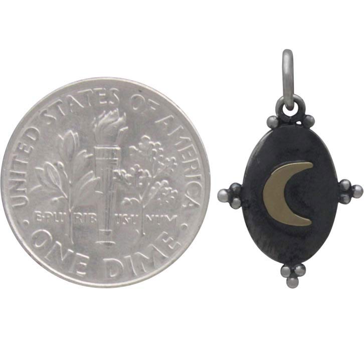 Sterling Silver Oxidized Oval Charm with Bronze Moon - Poppies Beads n' More