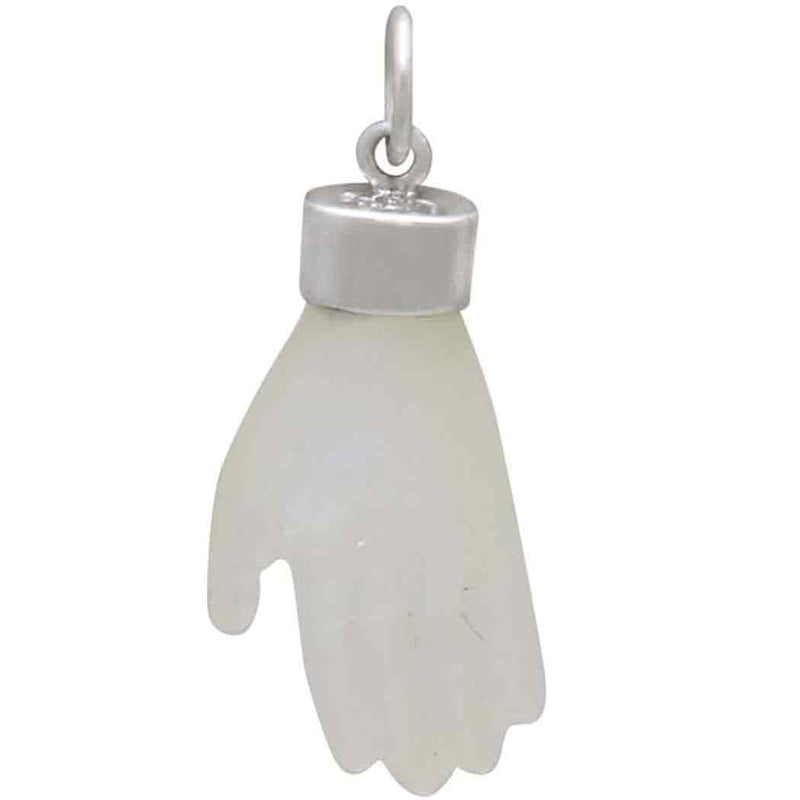 Carved Mother of Pearl Hand Pendant with Silver Bail - Poppies Beads n' More