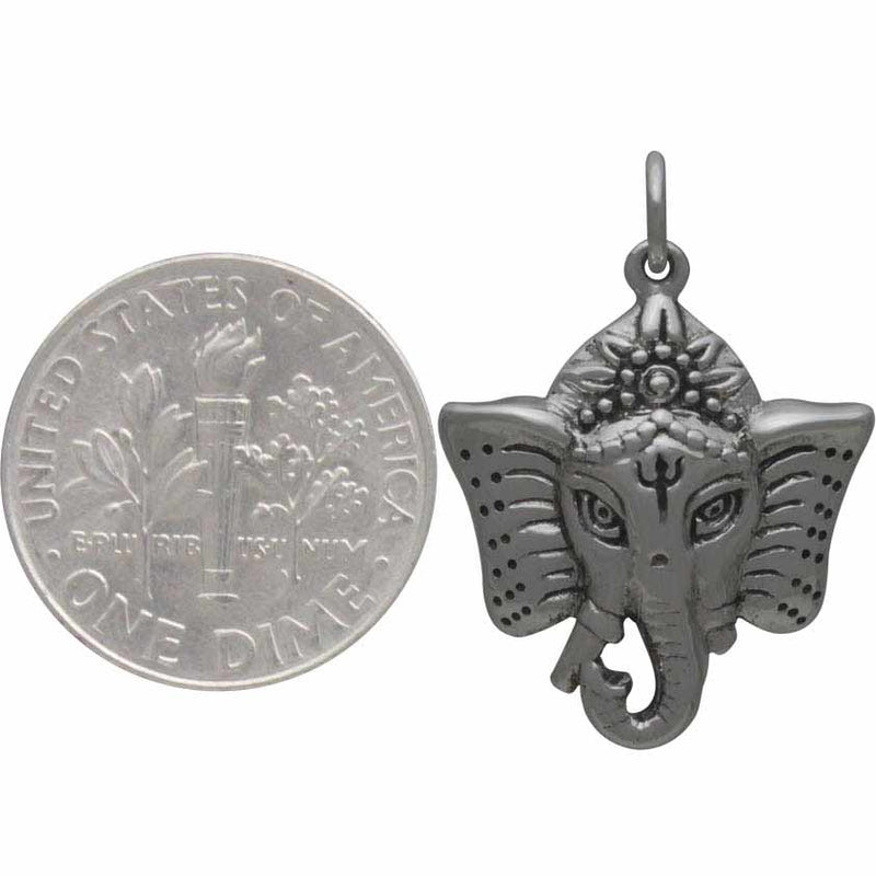Sterling Silver Ganesh Pendant - Elephant Headed God - Poppies Beads n' More