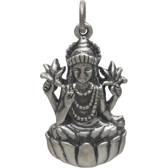 Silver Lakshmi Pendant - Goddess of Wealth and Prosperity - Poppies Beads n' More
